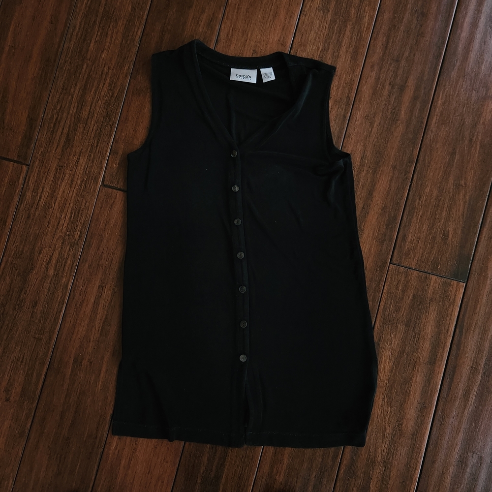 Chico's Travelers Elegant Black Sleeveless Button-Down Shirt